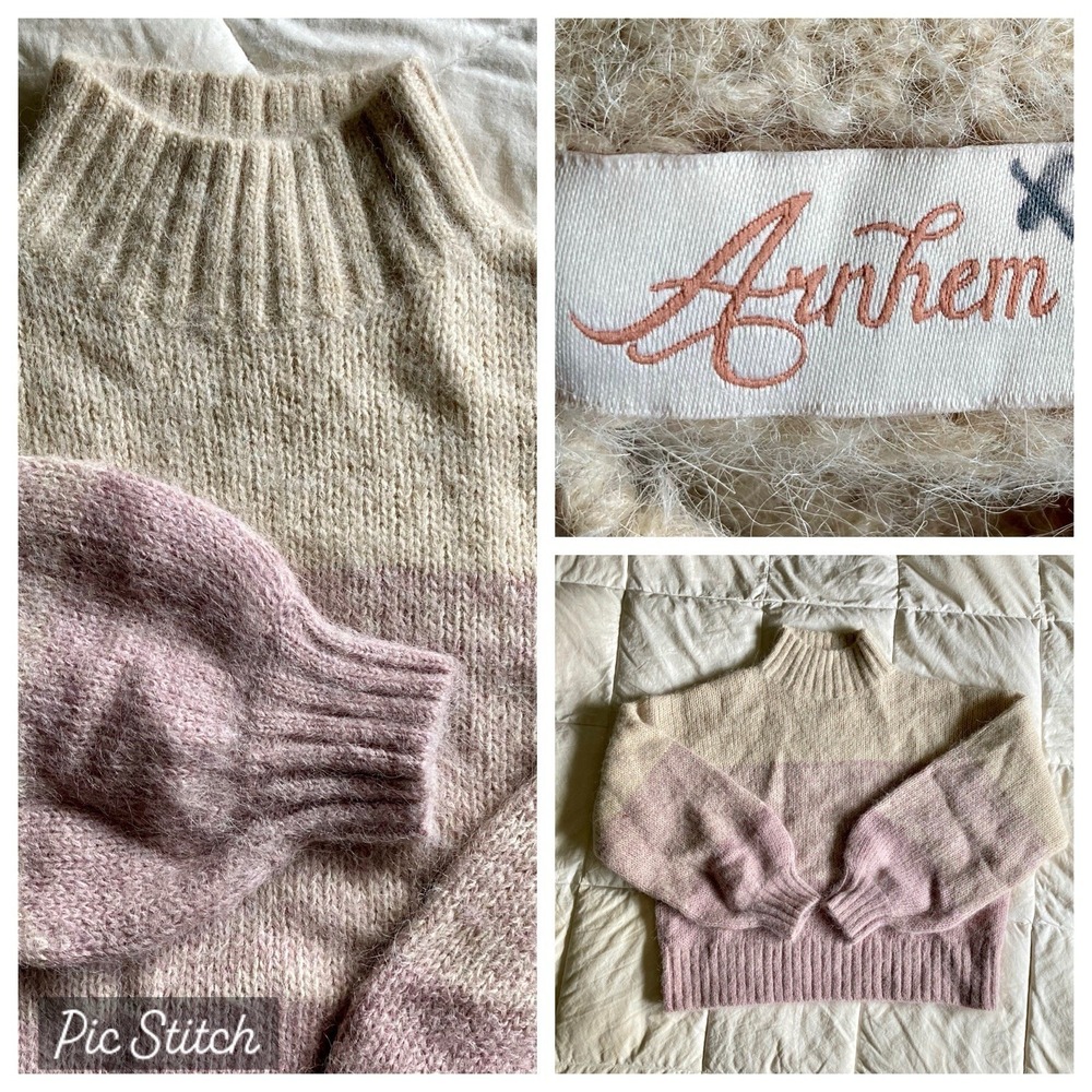 Arnhem Turtleneck Sweater Wool Alpaca Women's M/L Pink Colorblock Balloon Sleeve